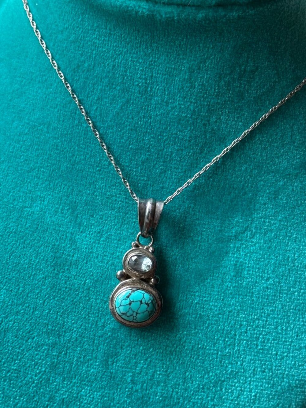 Vintage Turquoise and Blue Topaz Pendant Necklace in Sterling Silver